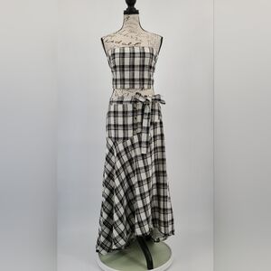 Free People 100% Cotton Black And White Plaid Skirt Set Size Large